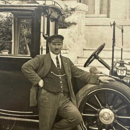 Vintage Real Photo Postcard Post Card RPPC Photograph Man with Car Automobile