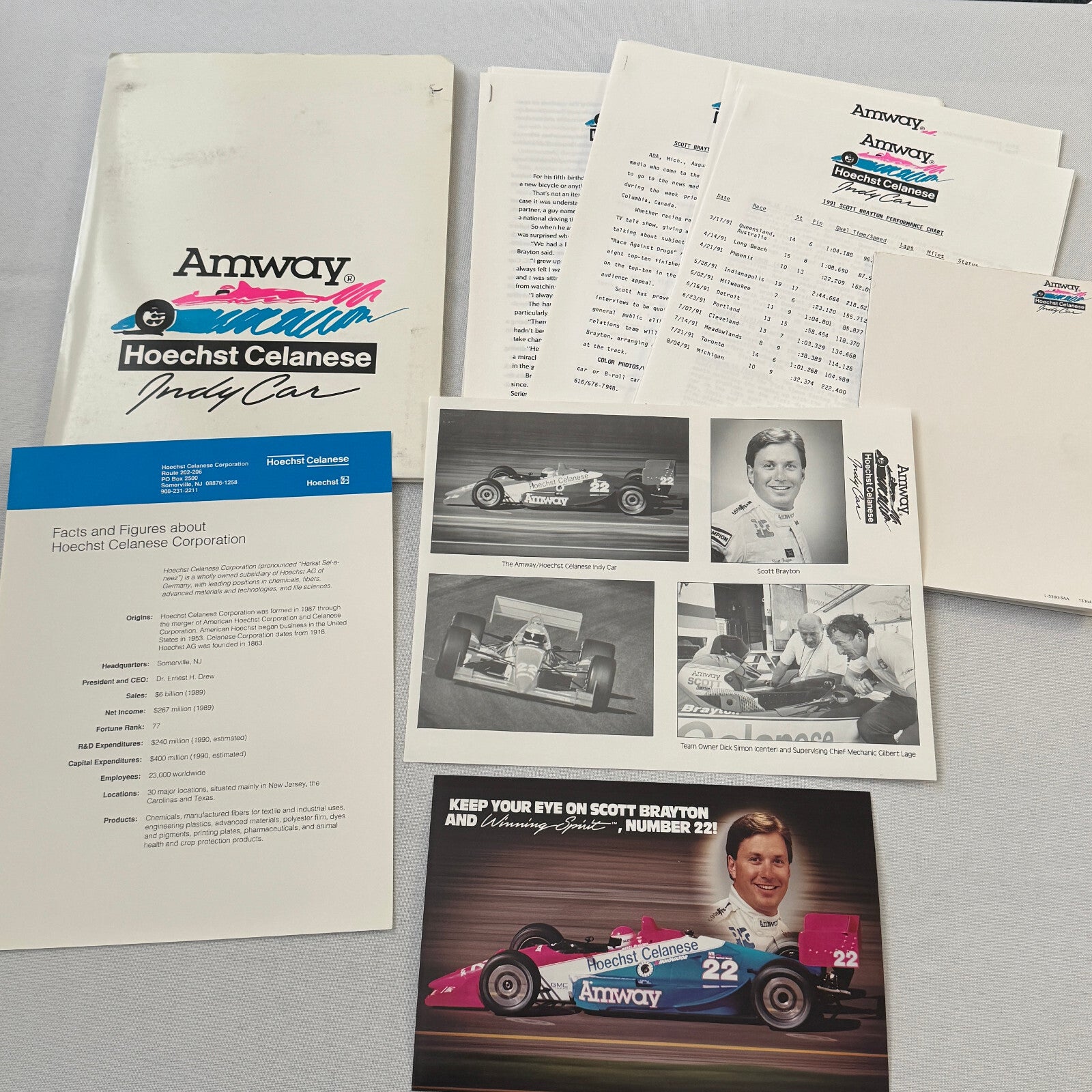 1991 Amway Indy Car Racing Press Kit Brochure Vintage Scott Brayton Driver