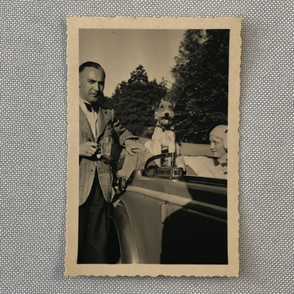 Vintage Photo Photograph Print Dog with Man and Woman in Car Automobile Germany