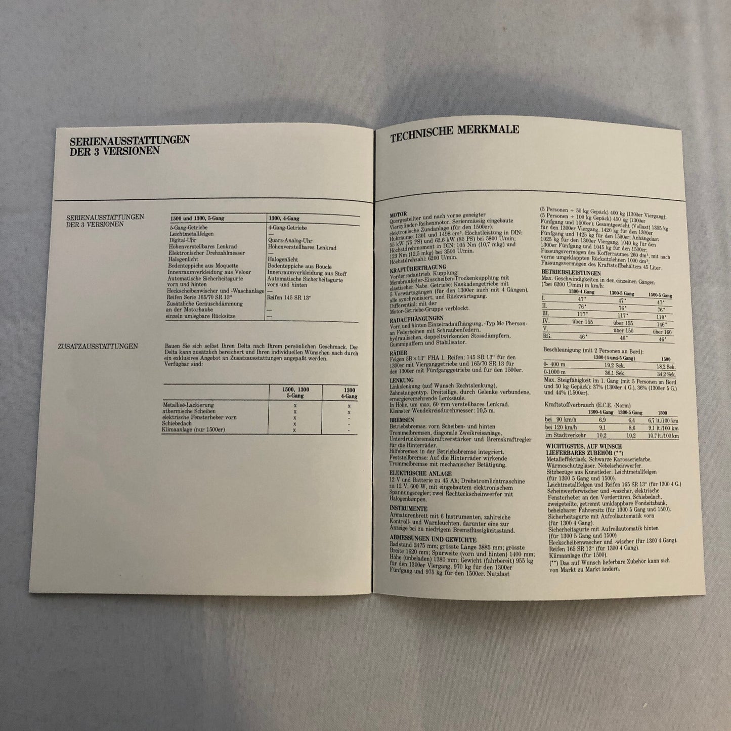 1980 Lancia 1300 and 1500 Car Sales Brochure Catalog German Text