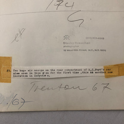 Vintage Indy Indianapolis 500 Racing Photo Photograph AJ Foyt Car 1967