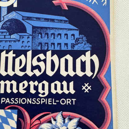 Vintage Travel Luggage Label Hotel Wittelsbach Oberammergau German Germany