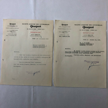 1948 - 1957 Peugeot Car Letter Letterhead Document Lot of 9 - FRENCH