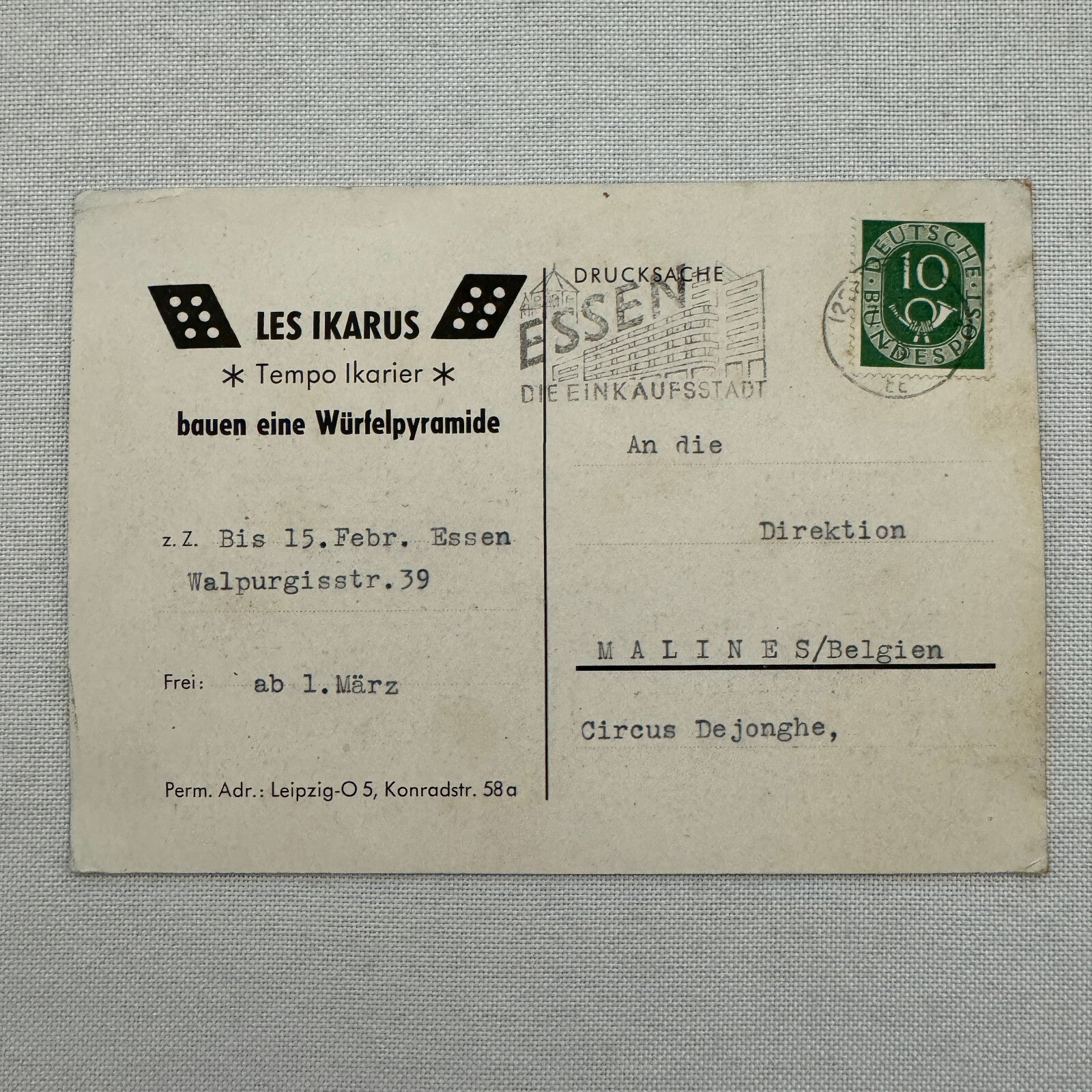 Circus Barlay Berlin Germany Les Ikarus Acrobat Juggling Tumbling Act Postcard