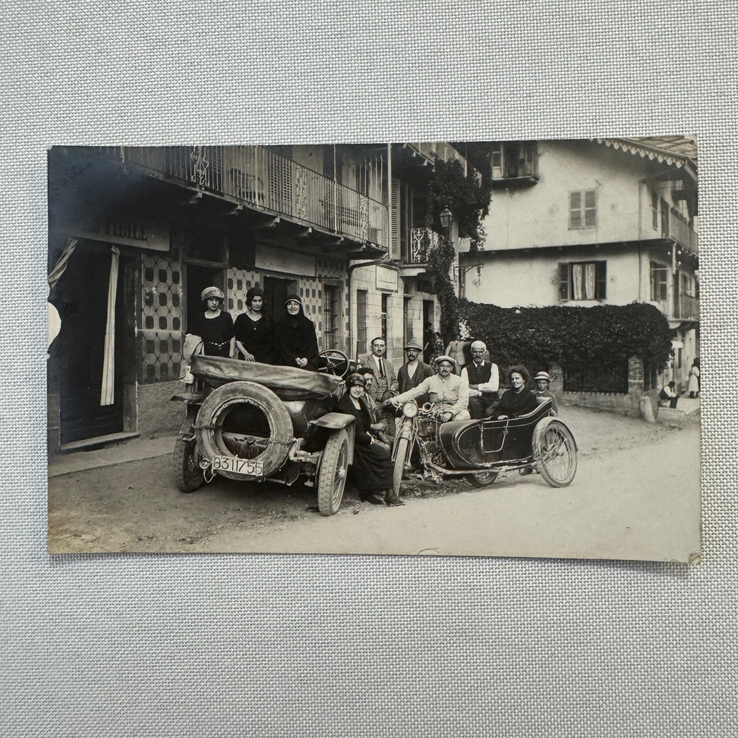 Vintage Photograph Photo Print Automobile Motorcycle Sidecar People European
