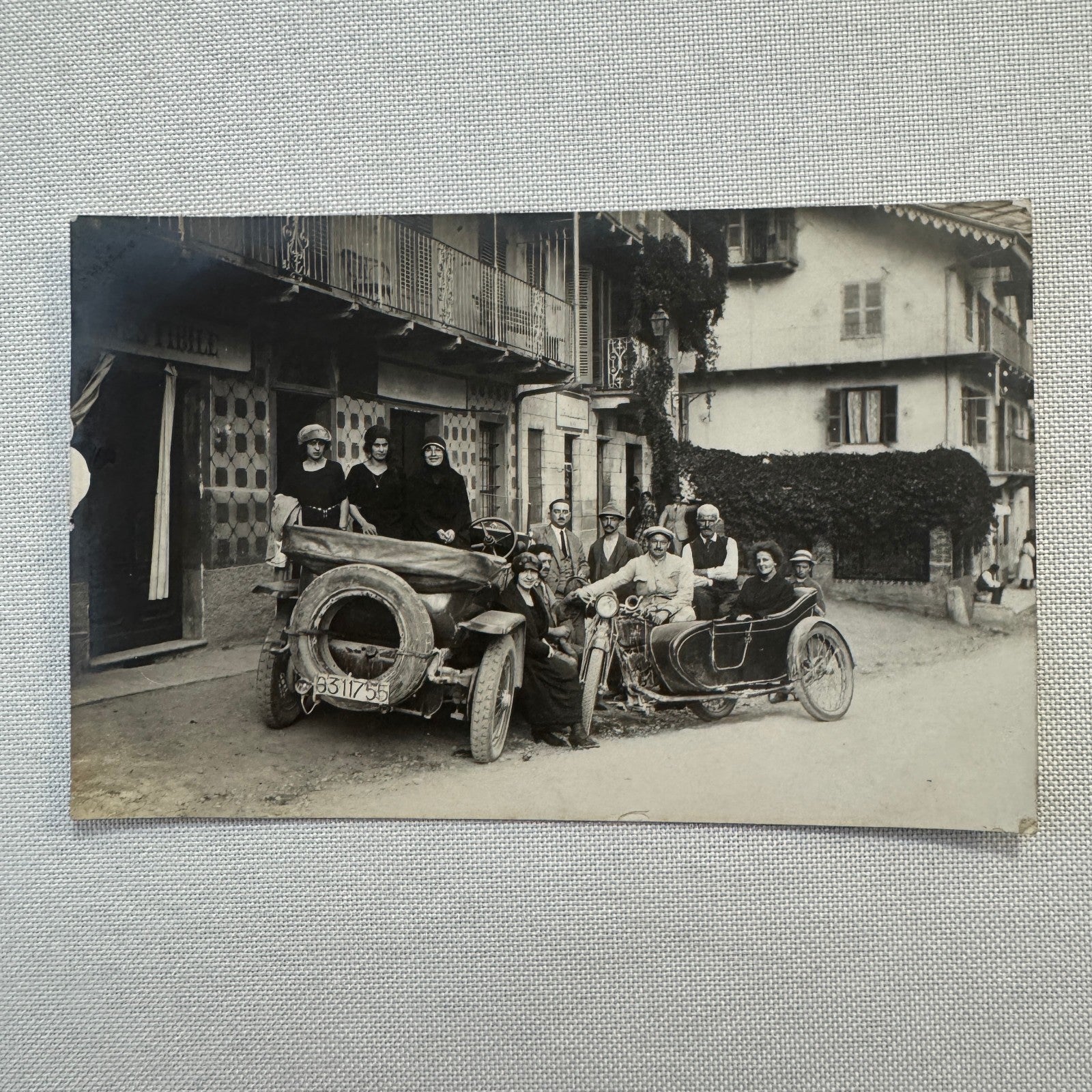 Vintage Photograph Photo Print Automobile Motorcycle Sidecar People European