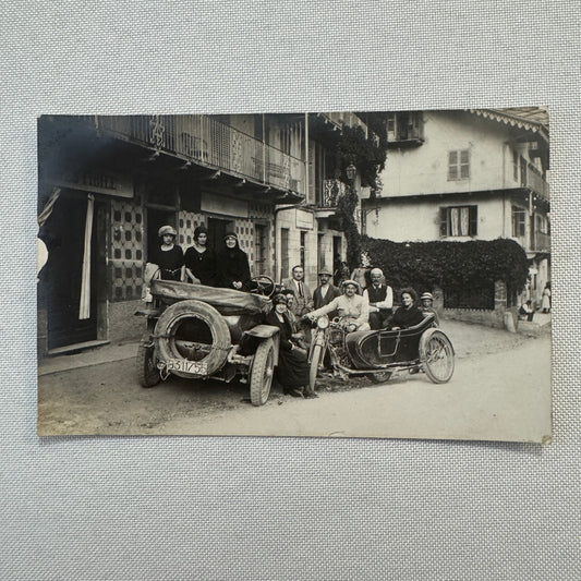Vintage Photograph Photo Print Automobile Motorcycle Sidecar People European
