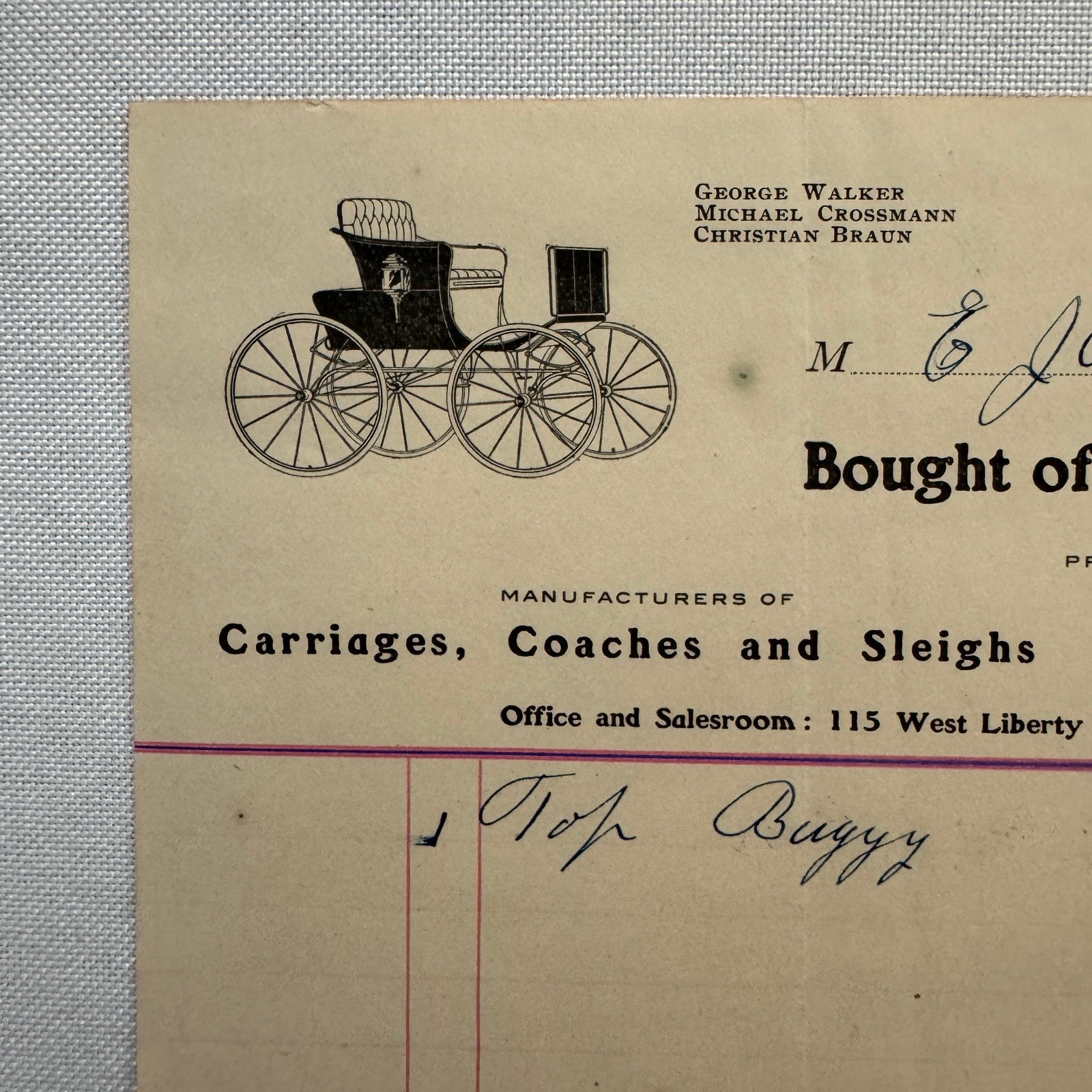1907 Walker and Company Ann Arbor Carriage Works Receipt Letterhead Document