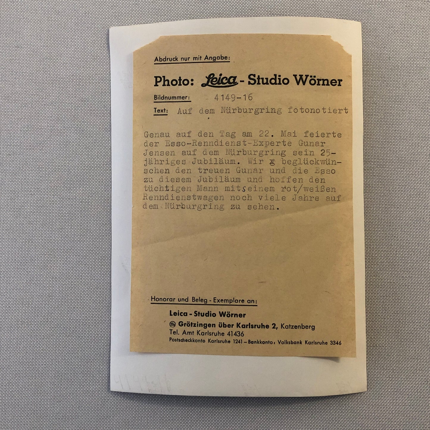 Vintage Racing Photo Photograph Nurburgring Studio Worner