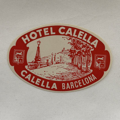 Vintage Travel Luggage Label Hotel Calella Barcelona Spain Spanish