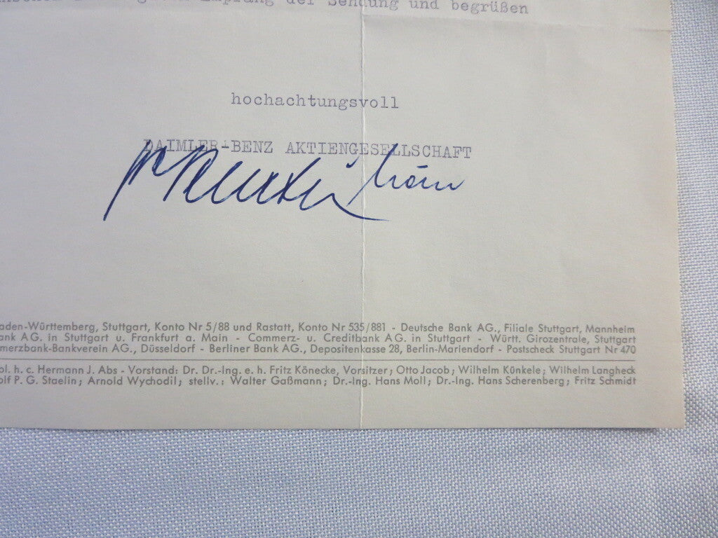 1958 Mercedes Benz Daimler Letter Letterhead Document - German Text 