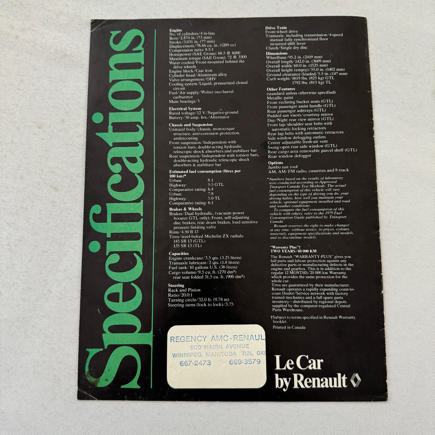 Renault LeCar Car Sales Brochure Catalog Vintage Advertising Canadian