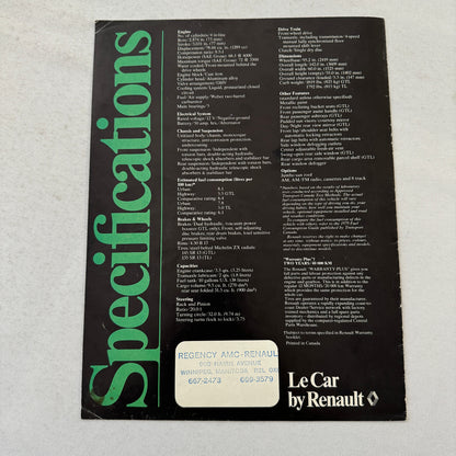 Renault LeCar Car Sales Brochure Catalog Vintage Advertising Canadian