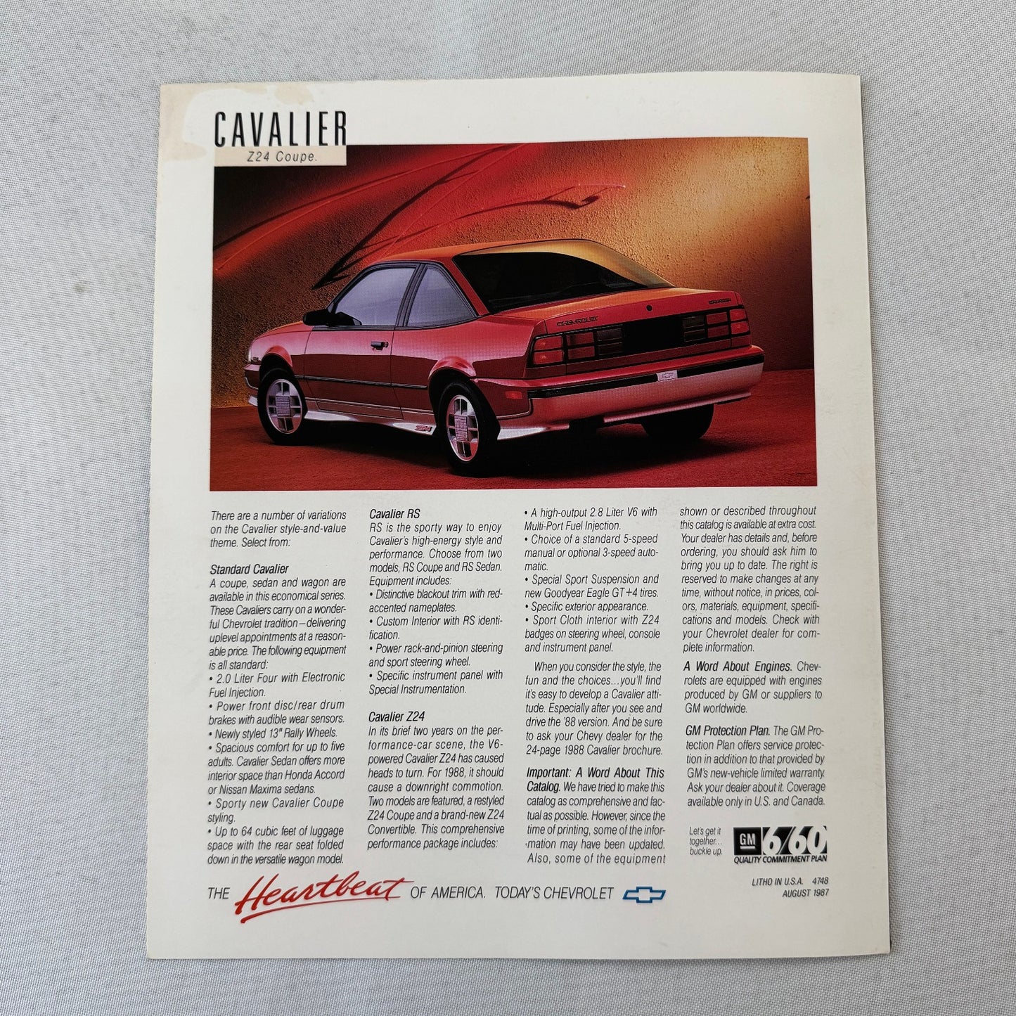 1988 Chevrolet Cavalier Car Sales Brochure Catalog Z24 Convertible Coupe Wagon