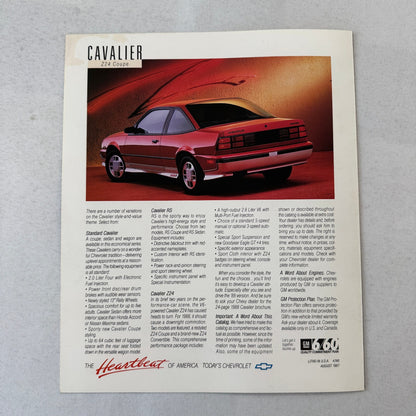 1988 Chevrolet Cavalier Car Sales Brochure Catalog Z24 Convertible Coupe Wagon