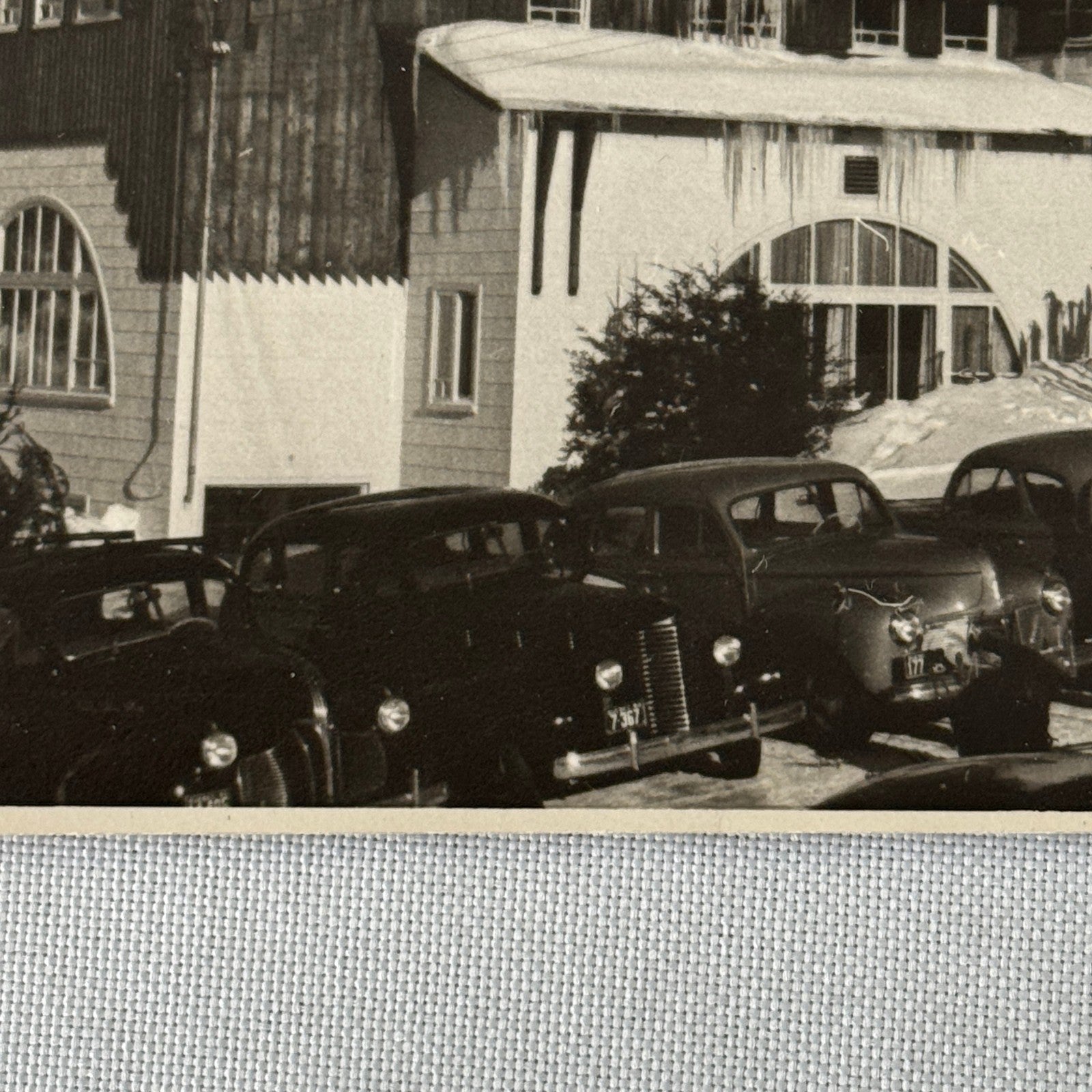Vintage Photo Photograph Print Automobile Car Winter Scene Building