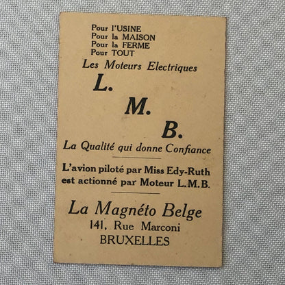 LMB La Magneto Belge Motor Advertising Card Aviation Pilot Miss Edy Ruth