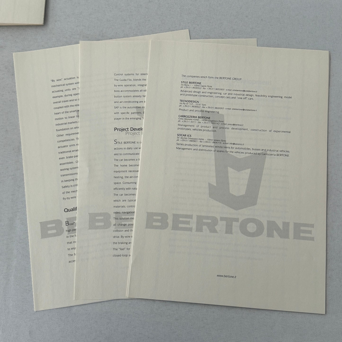 2001 Bertone Filo Drive by Wire Car Press Kit with 35mm Photo Slides Folder