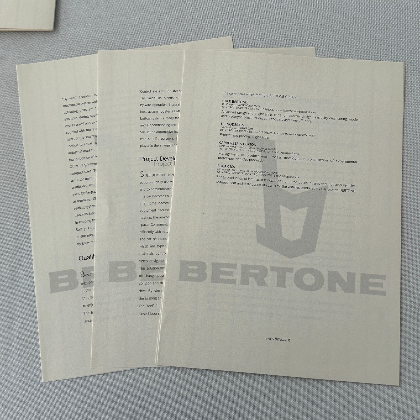 2001 Bertone Filo Drive by Wire Car Press Kit with 35mm Photo Slides Folder