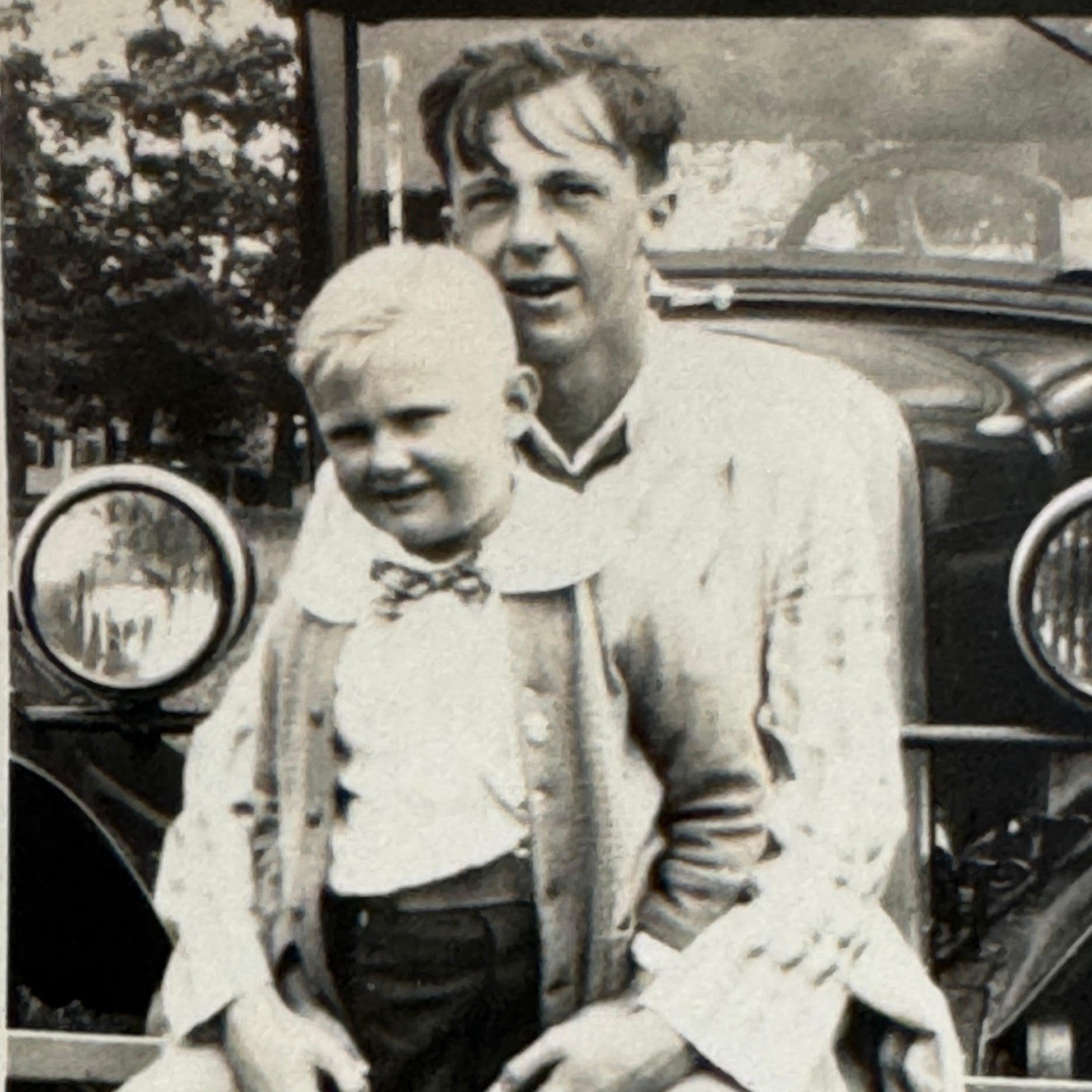 Vintage Automobile Photo Photograph Print Snapshot Early Car People Man Child