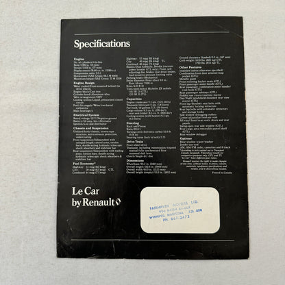 Renault LeCar Car Sales Brochure Catalog Vintage Advertising Canadian