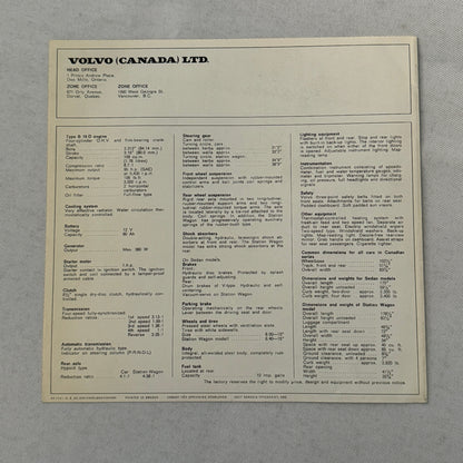 Volvo Canadian Series Car Sales Brochure Catalog Coupe Sedan Station Wagon