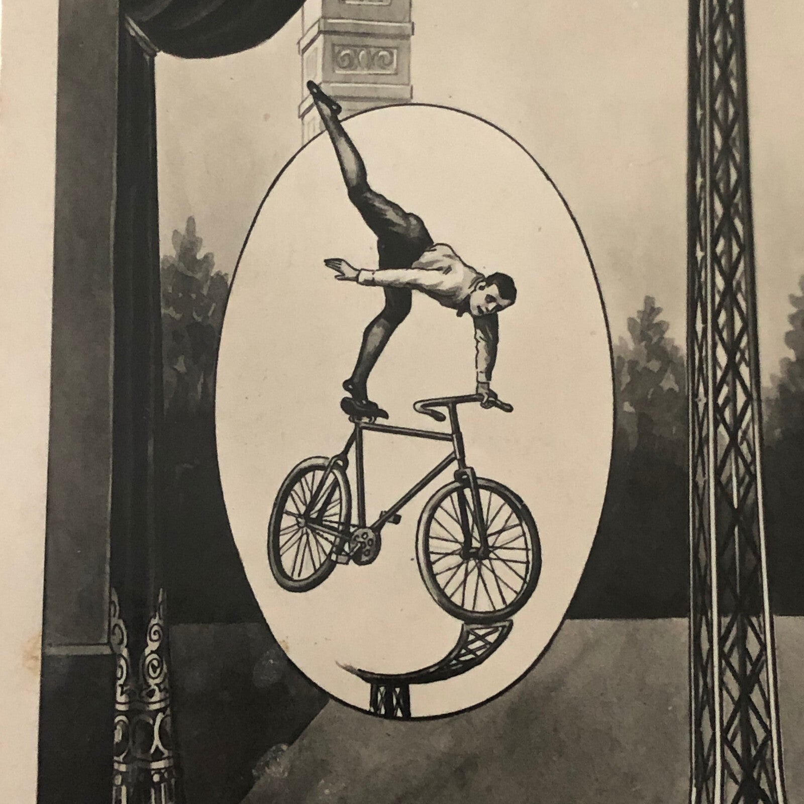 Vintage Circus Balancing Act Bicycle Bike Postcard Post Card
