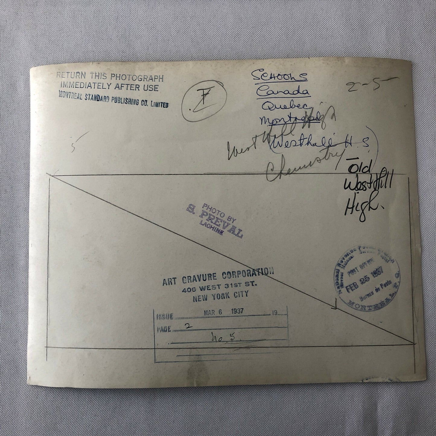 Vintage Montreal High School Photo Photograph Science West Hill Highschool 1937