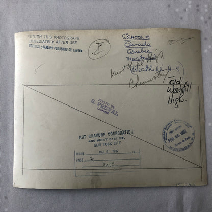 Vintage Montreal High School Photo Photograph Science West Hill Highschool 1937