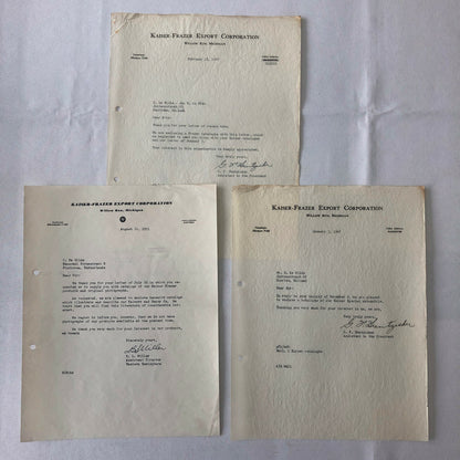 1947 - 1951 Kaiser Frazer Export Corporation Letter Letterhead Lot of 3