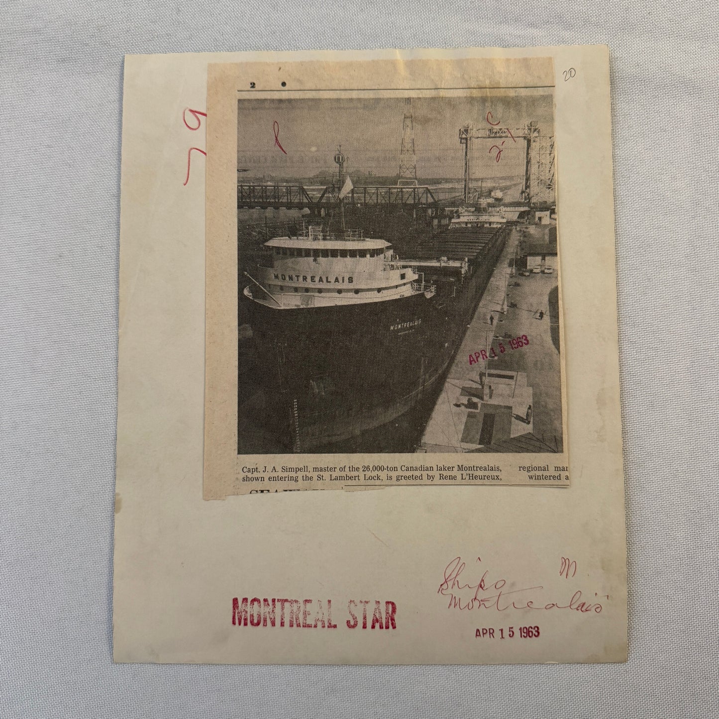 Vintage Ship Press Photo Photograph Print Boat Montreal Montrealais 1963