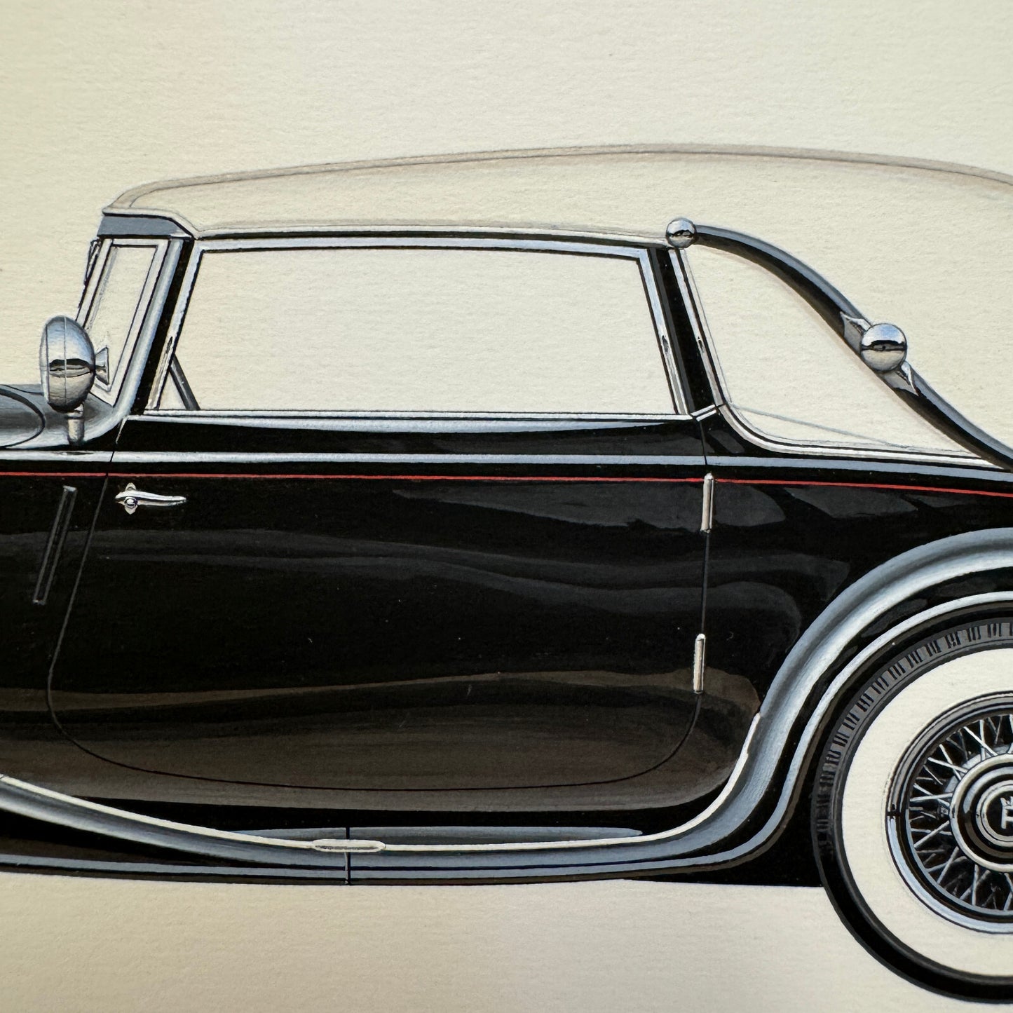 1932 Horch 12 Type 670 Sport Cabriolet Automobile Illustration Art Drawing