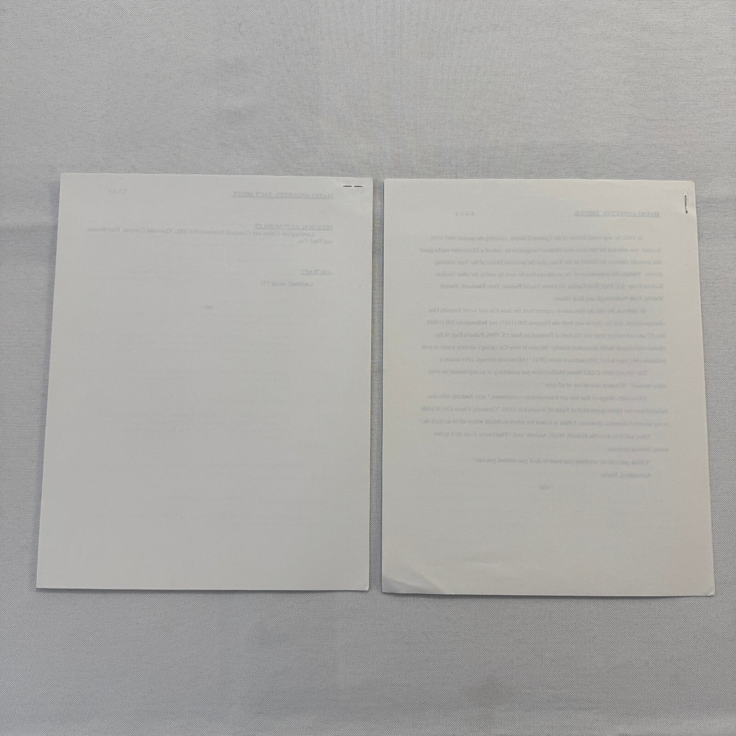 Mario Andretti 1993 PPG Indy Press Release Lot 2x KMart Texaco Havoline Racing