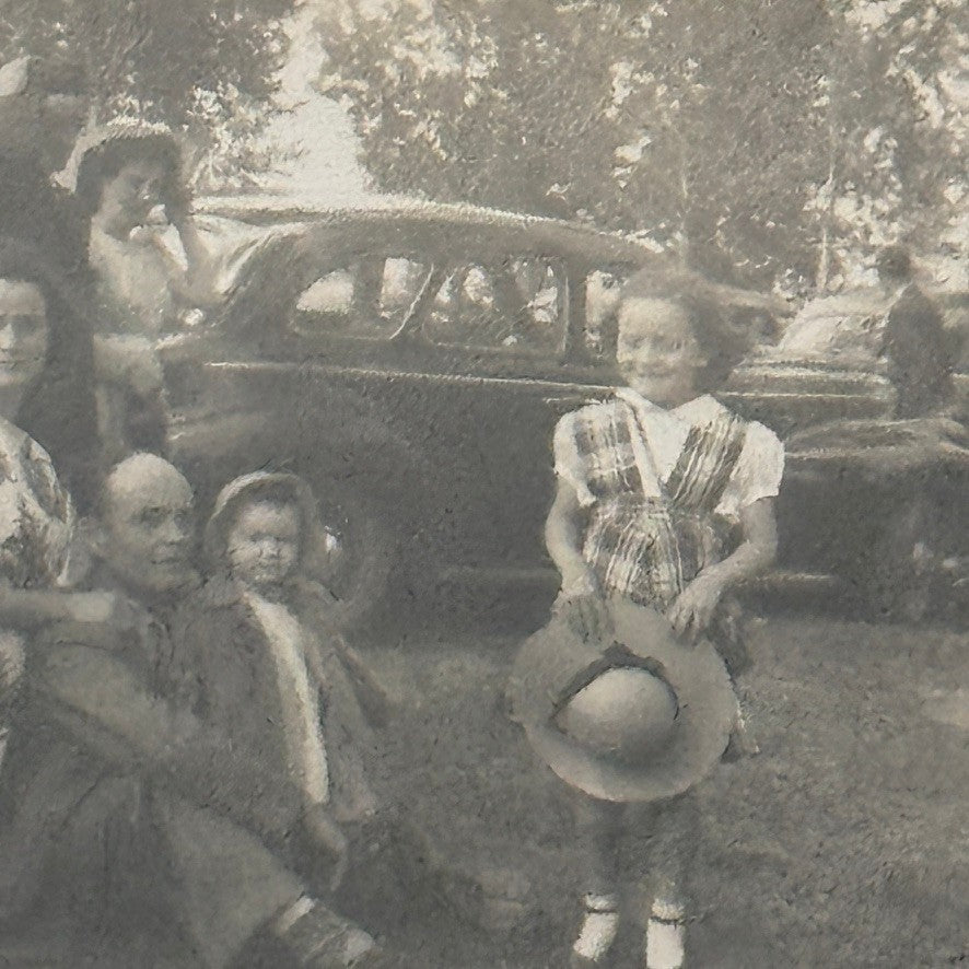 Vintage Photo Photograph Print Family with Car Automobile Children Man Woman