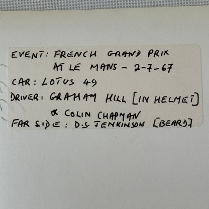 Vintage Lotus Racing Photo 1967 French Grand Prix Graham Hill Colin Chapman