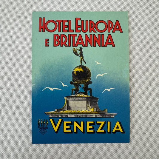 Vintage Hotel Travel Luggage Label Hotel Europa E Britannia Venezia Venice Italy