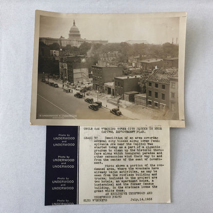 Press Photo Photograph Washington Capitol Construction Demolition 1933 Cars