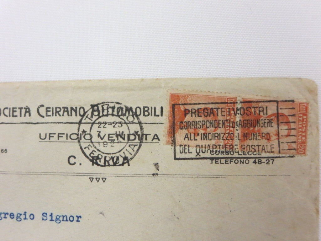 Vintage SCAT Società Ceirano Automobili Torino Car Company ENVELOPE Stamp