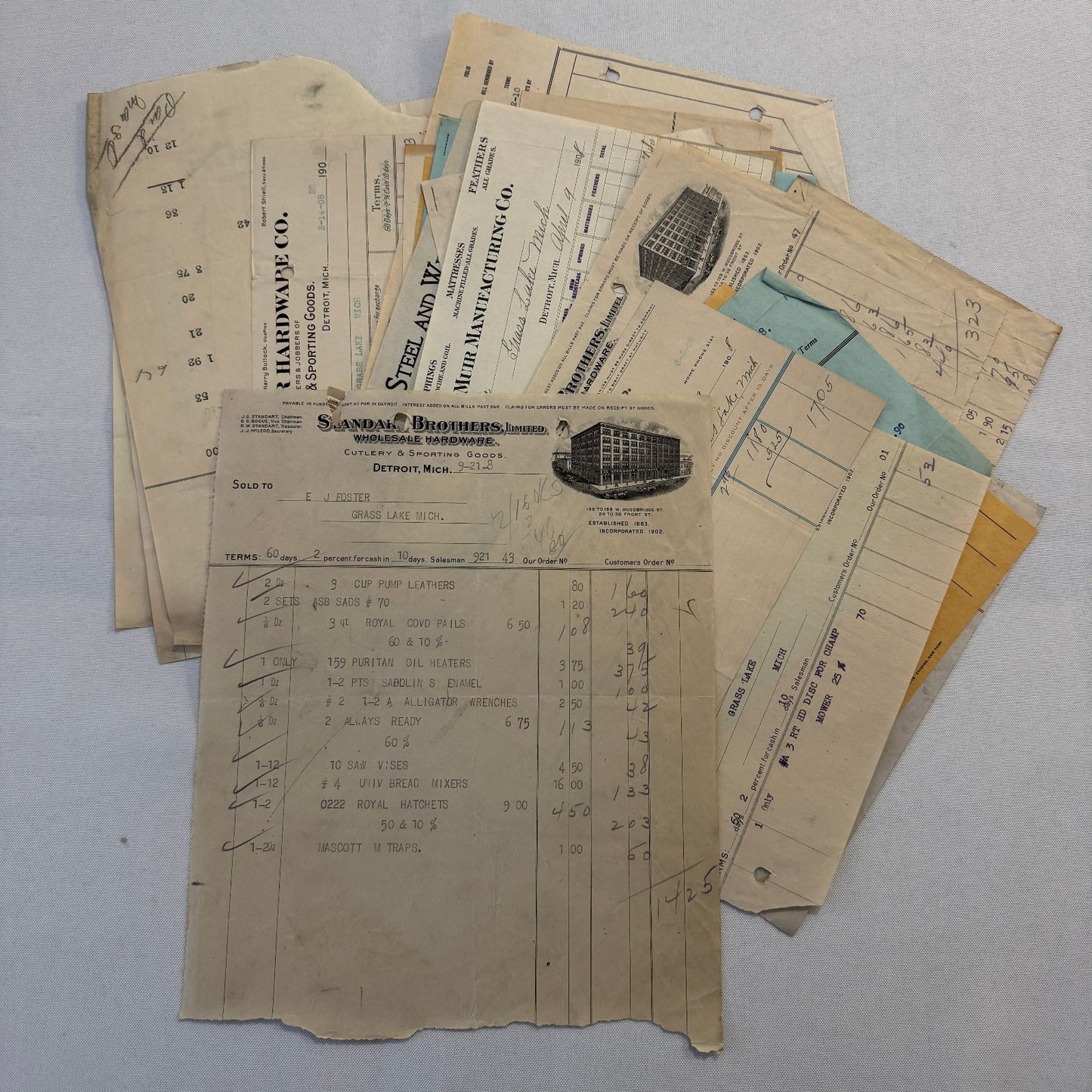 Antique Document Receipt Invoice Lot Farm Equipment Hardware Buggy Furniture 25+