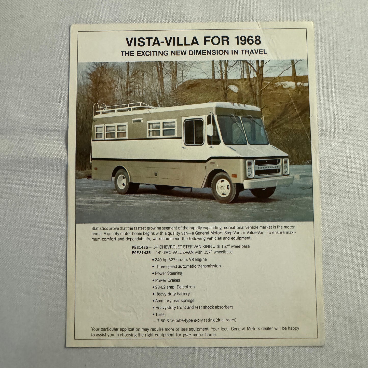 1968 Vista Villa Motorhome Camper Van Sales Brochure Catalog Chevrolet GMC