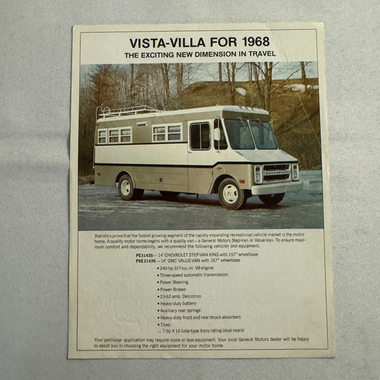 1968 Vista Villa Motorhome Camper Van Sales Brochure Catalog Chevrolet GMC