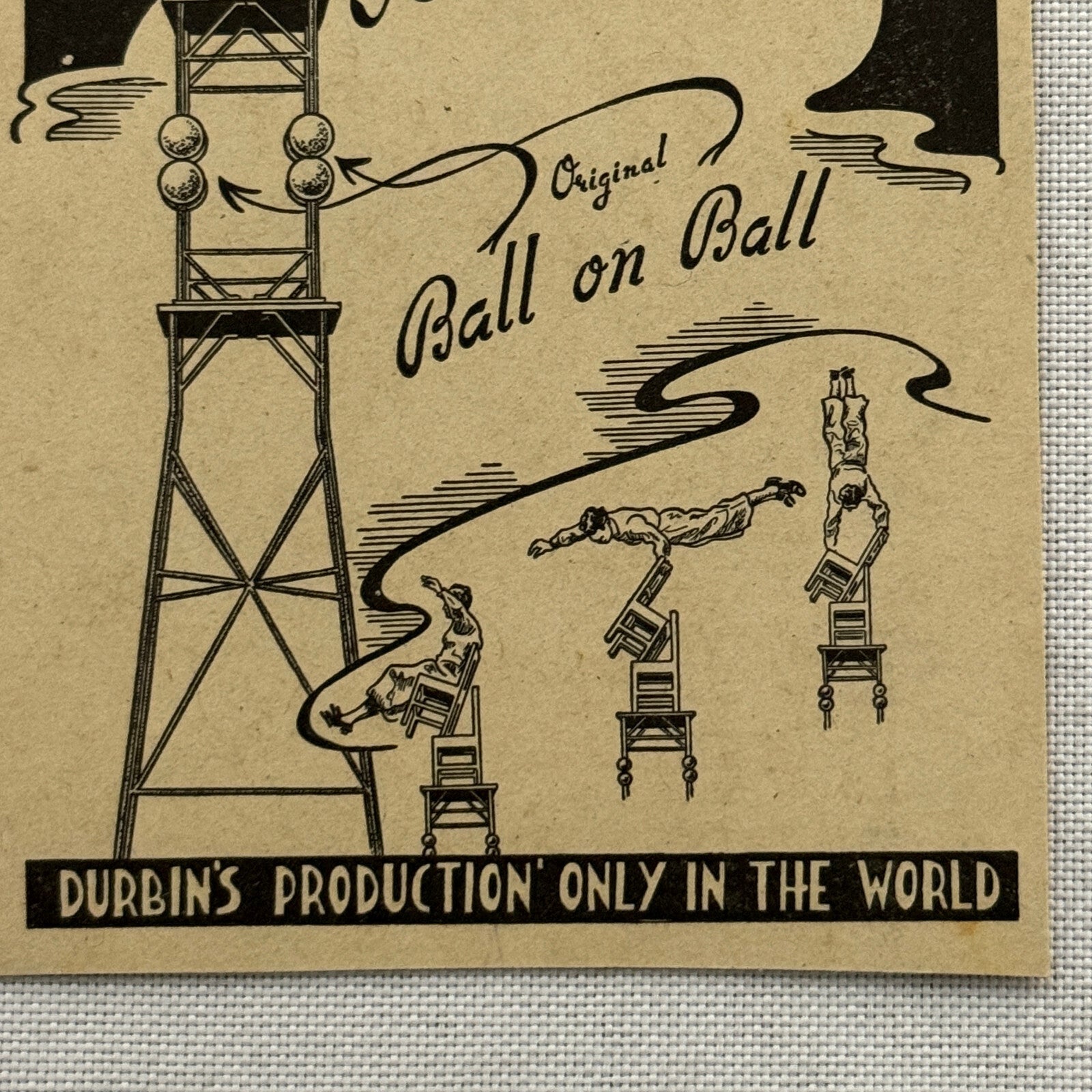 Vintage Circus Balancing Act Acrobat Advertising Card Durbins Production