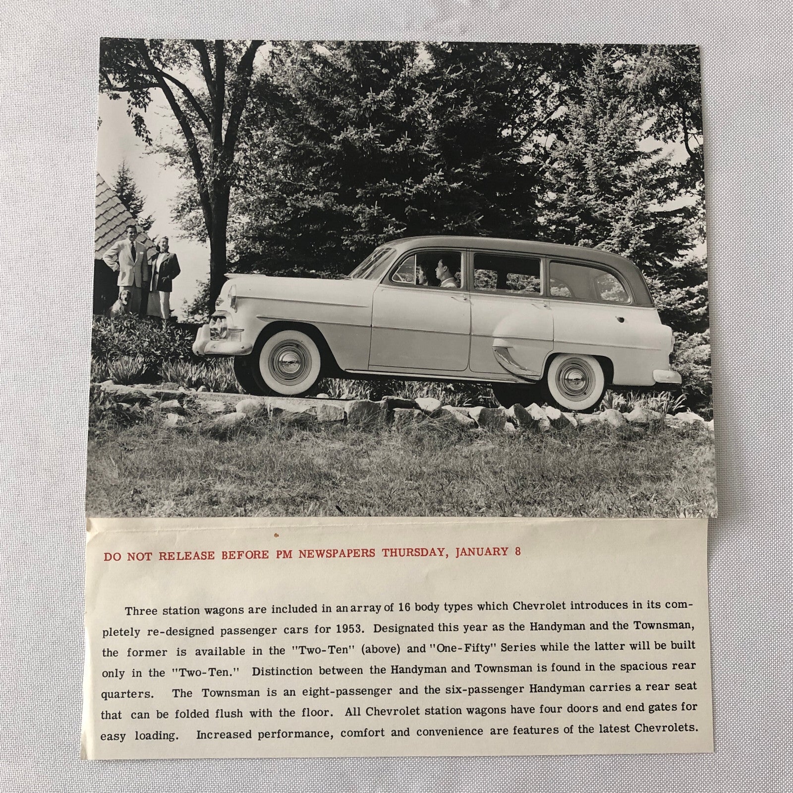 1953 Chevrolet Station Wagon Factory Press Photo Photograph Two Ten One Fifty