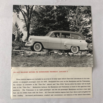 1953 Chevrolet Station Wagon Factory Press Photo Photograph Two Ten One Fifty