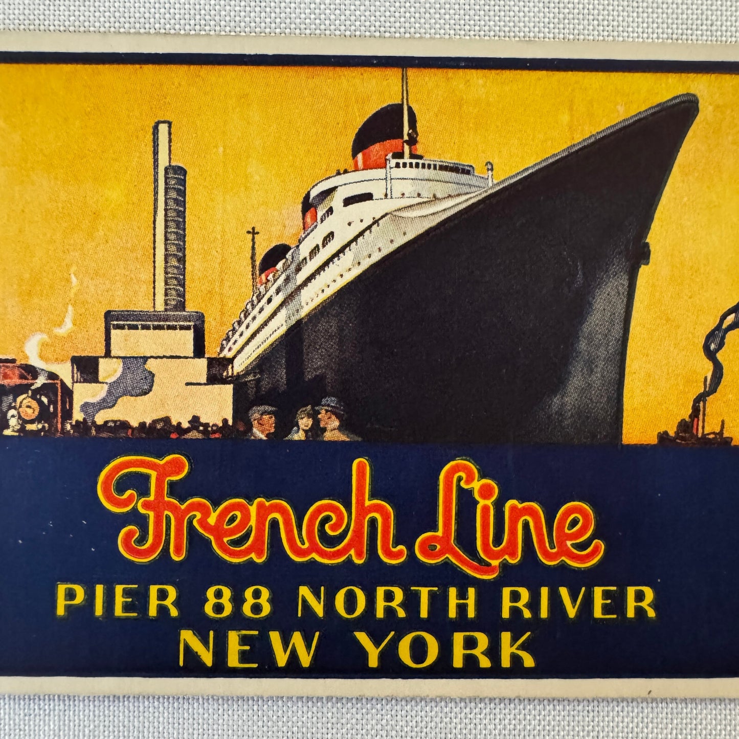 Vintage Steamship French Line Ship Luggage Tag Label New York NY North River