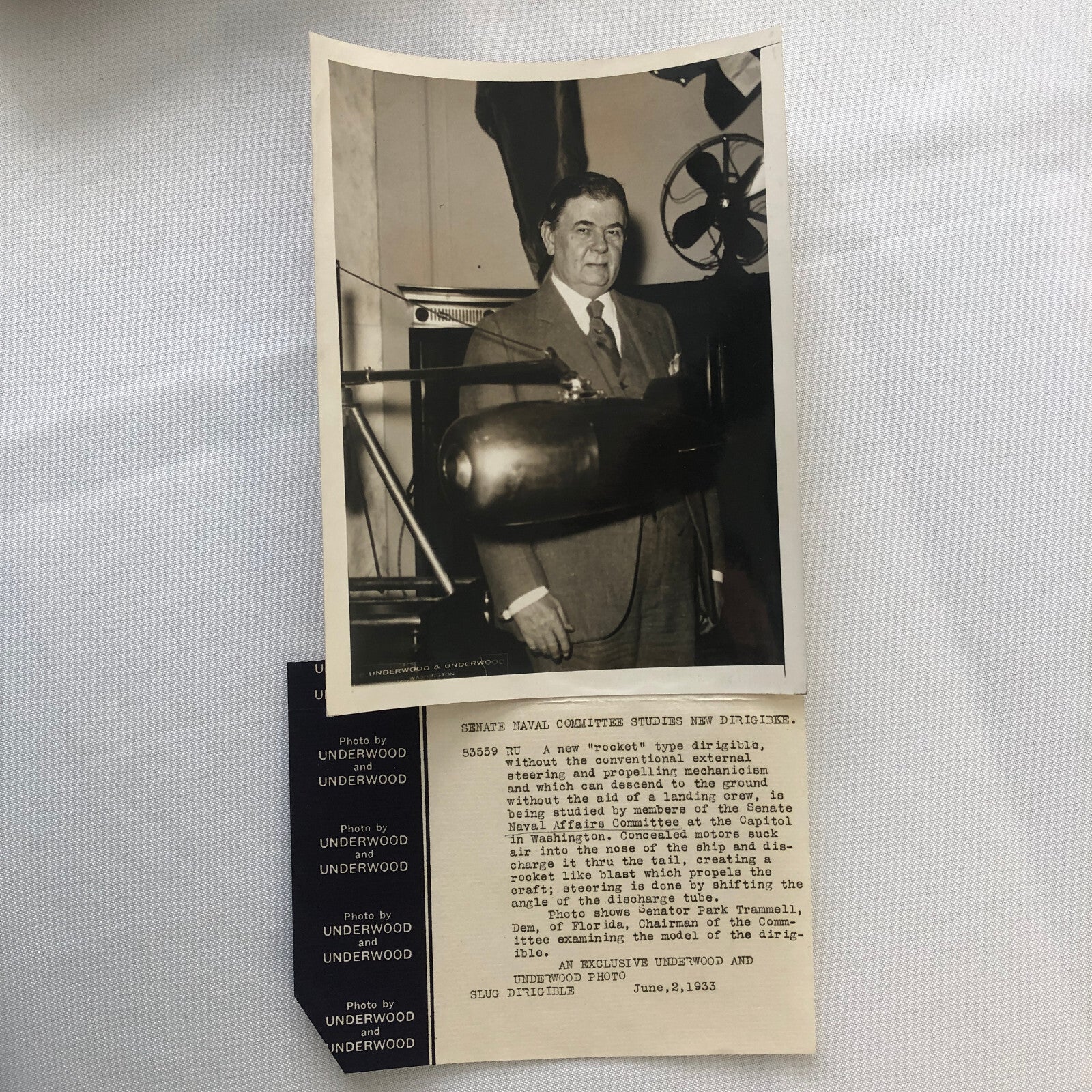 Press Photo Photograph Rocket Dirigible Airship 1933 Florida Senator with Model
