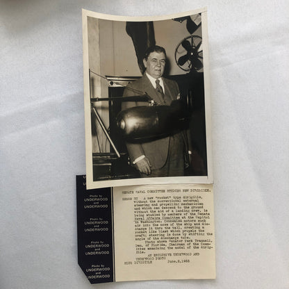 Press Photo Photograph Rocket Dirigible Airship 1933 Florida Senator with Model