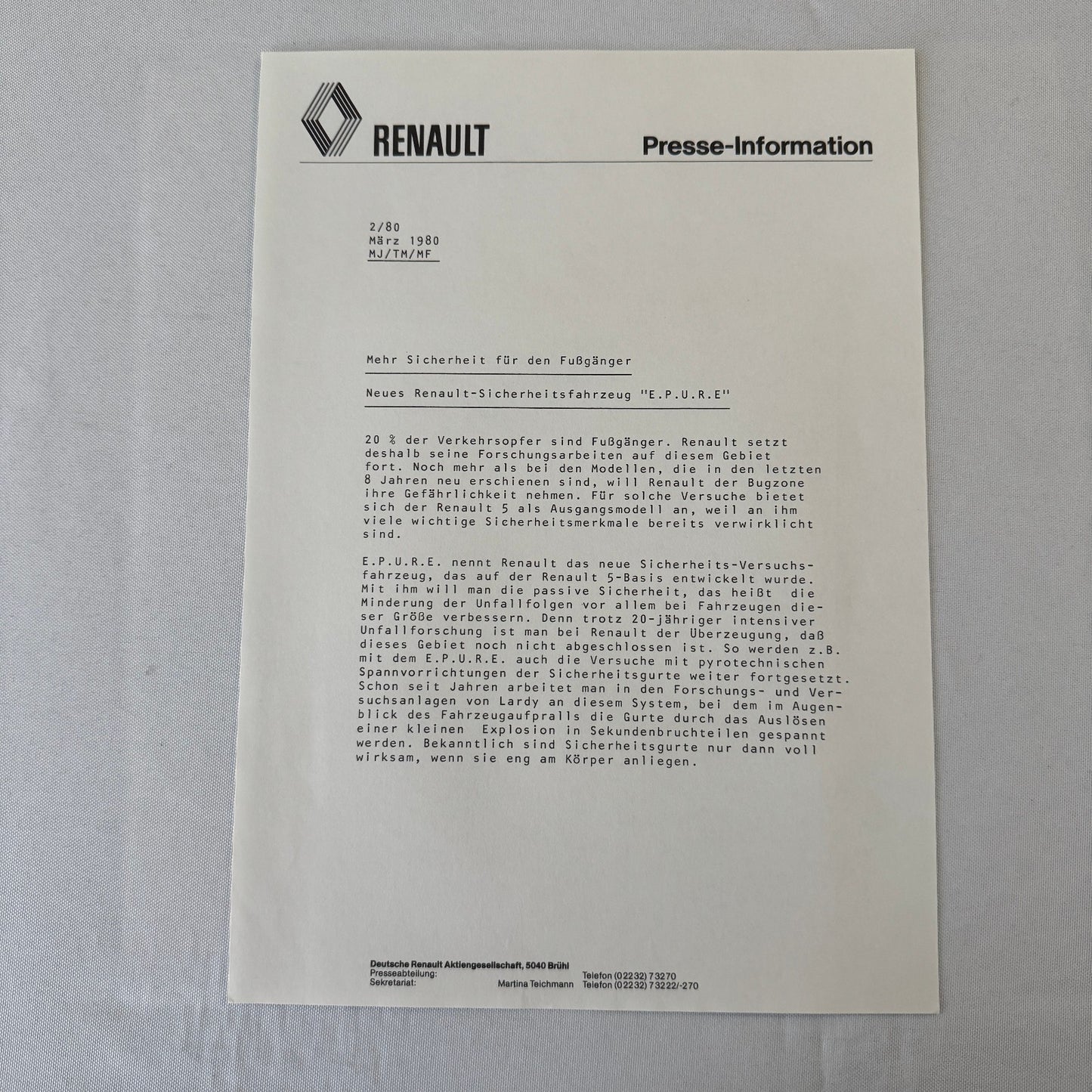 1980 Renault 5 Safety Testing Car Press Kit Brochure Photos Vintage GERMAN Text