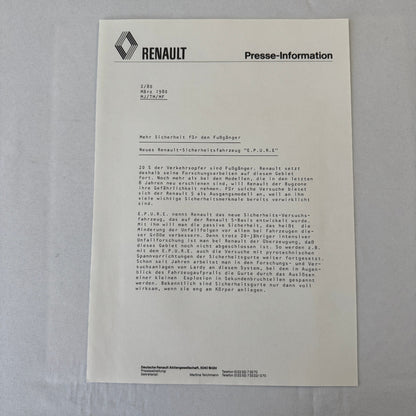 1980 Renault 5 Safety Testing Car Press Kit Brochure Photos Vintage GERMAN Text
