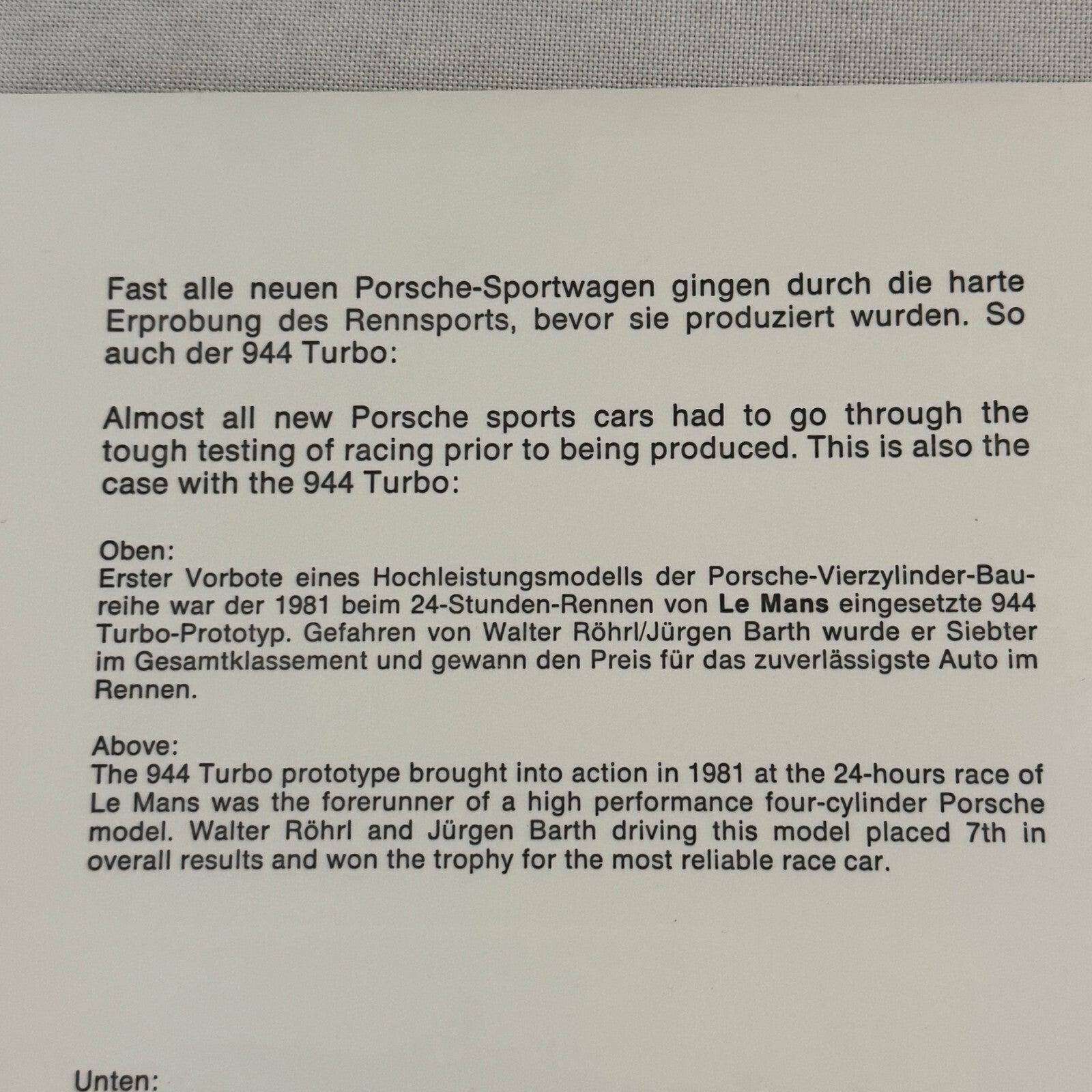 1984 Porsche 944 Turbo Racing Factory Press Photo Photograph Print